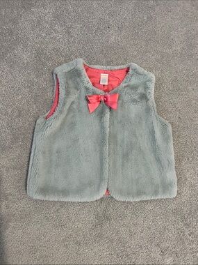 Gymboree Aqua Faux Fur Vest with Pink Bow